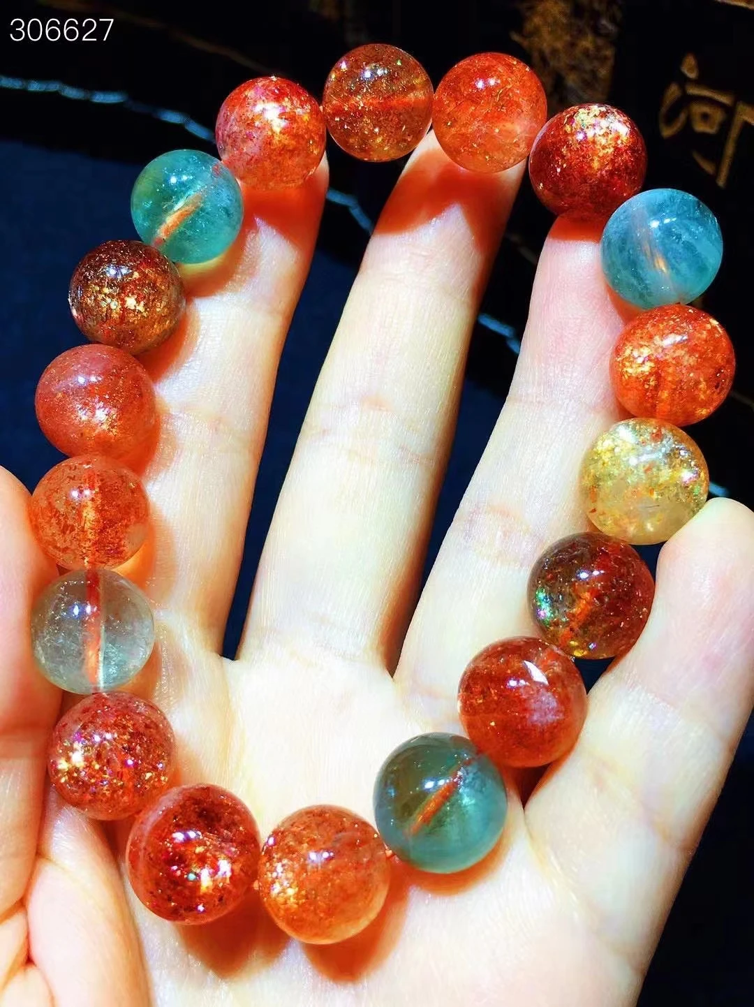 

Genuine Natural Gold Sunstone Strawberry Quartz Arusha Bracelet 11.5mm Clear Round Beads Orange Women Men AAAAAAA