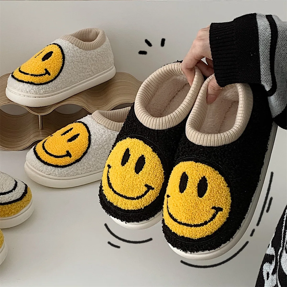Winter Womens'Slippers Fluffy Faux Fur Smile Face Household Slippers Shoes for Women Female Home Shoes Dropshipping