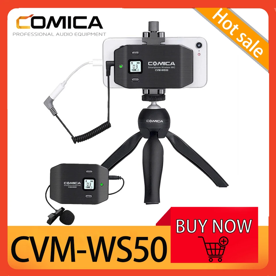 

Comica CVM-WS50 6 Channels Wireless Lavalier Lapel Microphone for iPhone Samsung Huawei Android Phone