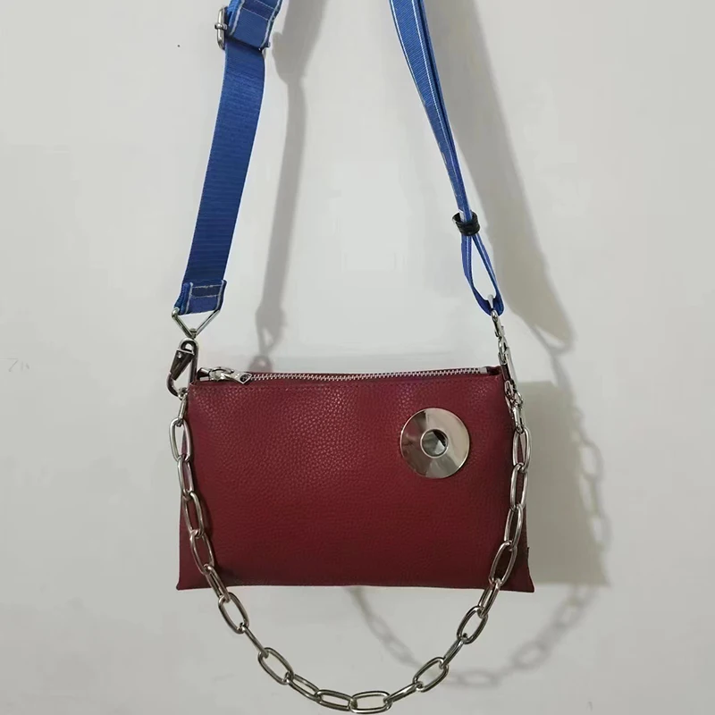 

Wine Red Blue Belt and White Chain Leather Bag Is Fashionable and Novel To Enhance The Temperament, High-quality Leather