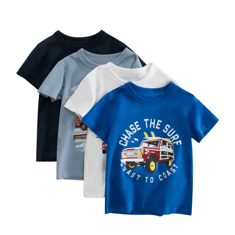 Boy Summer Short Sleeve T-Shirts Girl Casual Cartoon Car Tee Shirt Toddler CrewNeck Top Kids Wear Fashion Children Clothing