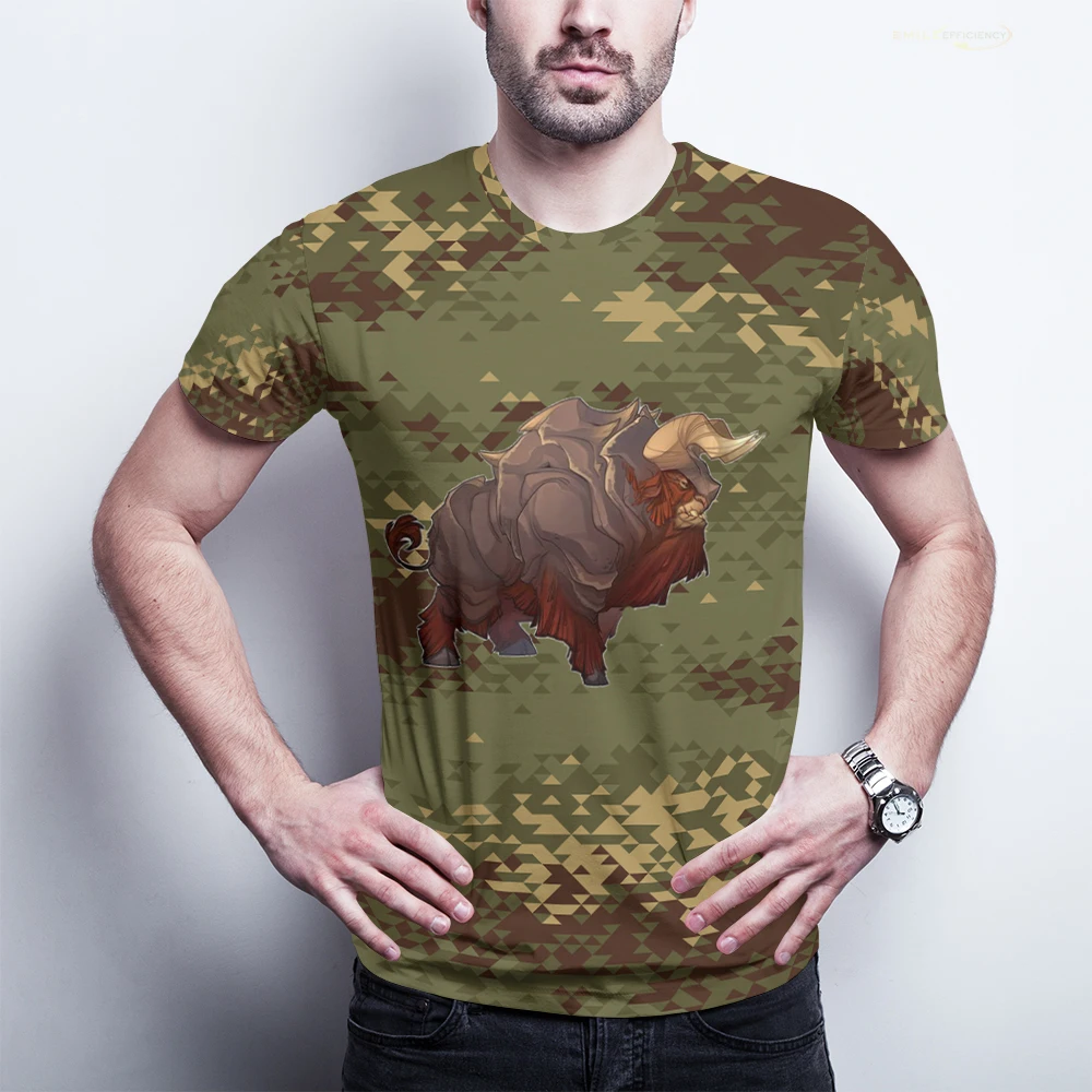 2022 летняя Винтажная футболка с 3D-принтом камуфляжная Bison Ox head Graphic Уличная