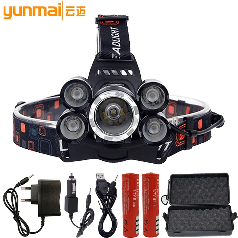 

Led Headlamp 5 Chips XM-L T6 LED Headlight Head Lamp Flashlight Lanterna torch 4 Switch Model Portable light for Camping