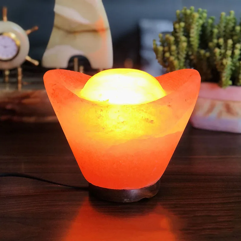 Crystal Rock Salt Lamp Natural Bedroom Bedside Lamp Warm Stone Night Light Table Lights Gift Lighting Gold Ingot Decoration B