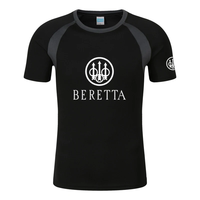 

Мужская хлопковая футболка Beretta с принтом огнестрельного оружия, дышащая модная одежда с коротким рукавом, удобная футболка с круглым вырез...