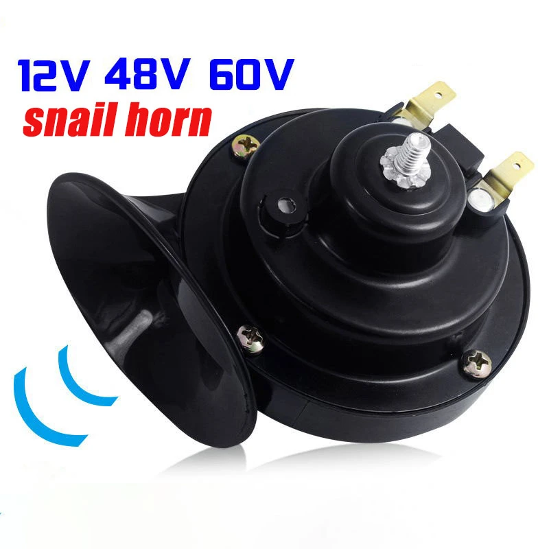 

12V 48V 60V Motorcycle Waterproof snail horn Super sound monophonic Scooters Motorcycle accessories electric moped horn Black