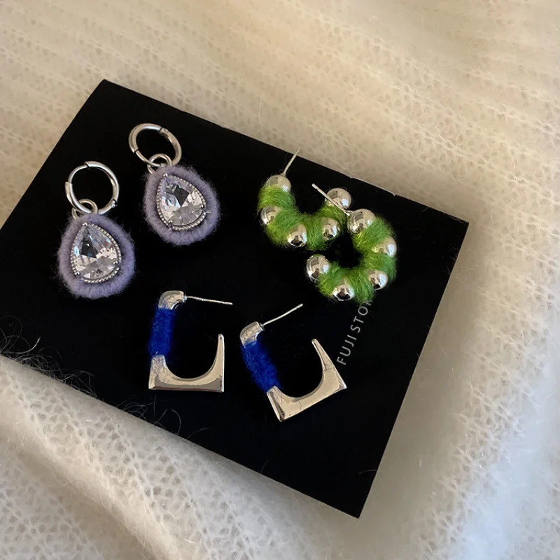 

Minar New Arrival Twisted Green Purple Blue Cotton Rope Hoop Earrings for Women Rectangle C Shaped Water Drop Chunky Earring