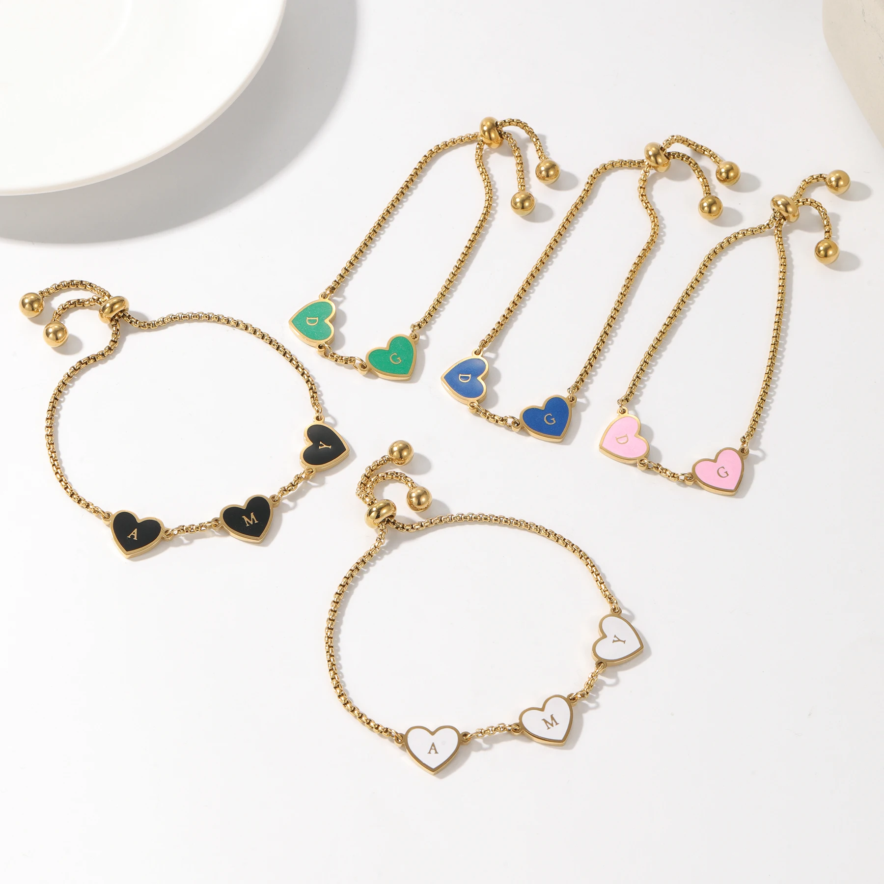 Qitian Custom Heart Name Bracelet Initial Letters Personalised Simple Love Unique Christmas Gift For Woman Adjust