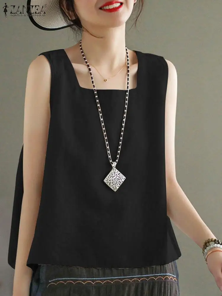Женская блузка без рукавов ZANZEA с квадратным вырезом летние винтажные женские