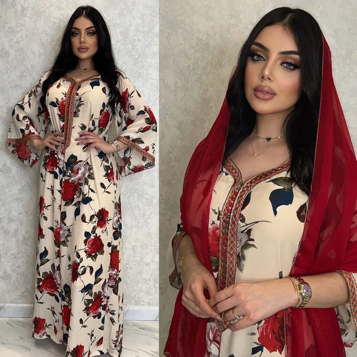 

Wepbel Women Muslim Dress Abaya Eid Islamic Clothing Robe Turkey Kaftan Long Sleeve Arab Dubai Muslim Robes Abaya Dress