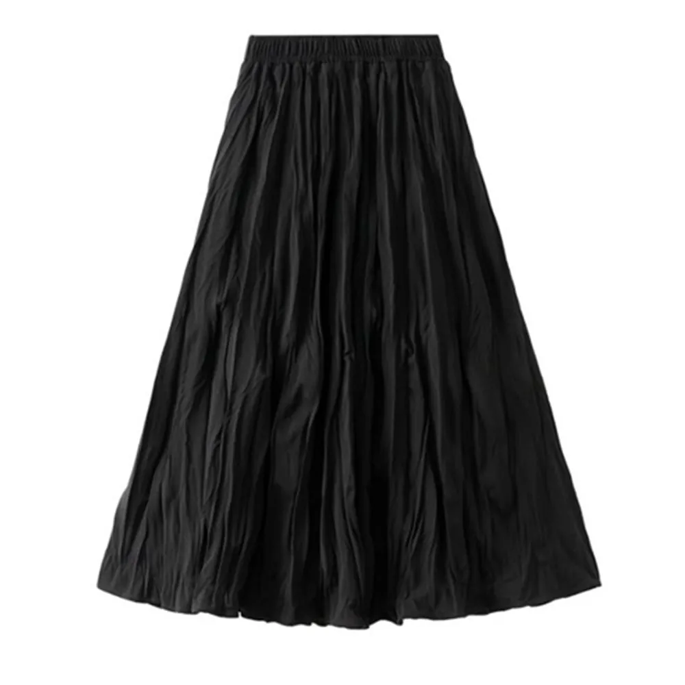 Falda Plisada negra arrugada para mujer, Falda larga de cintura alta informal...