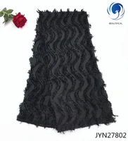 beautifical nigerian lace fabrics black 3d chiffon net lace fabric with long wool new arrival nigerian style lace jyn278