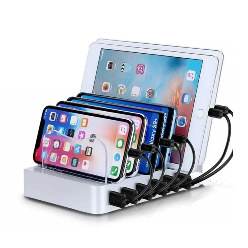 Фото Настольная подставка для телефона с 6 USB-портами, умное зарядное устройство, многопортовая зарядная станция с шестью портами, подходит для мобильных телефонов, наушников, часов. №3