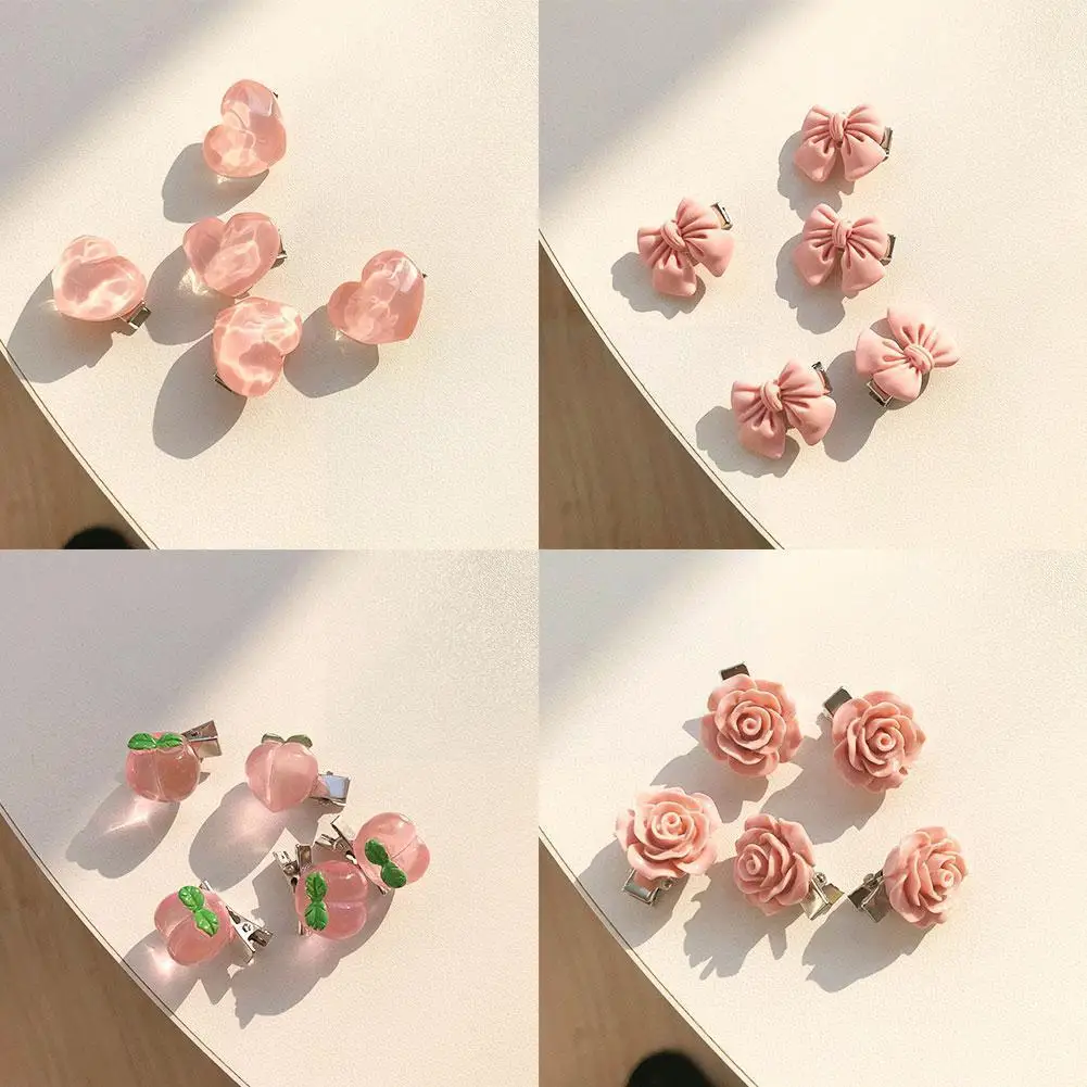 

5 шт. Симпатичные розовые мини заколки для волос персиковые розы в форме сердца с бантом дизайнерские головные уборы аксессуары для волос ко...