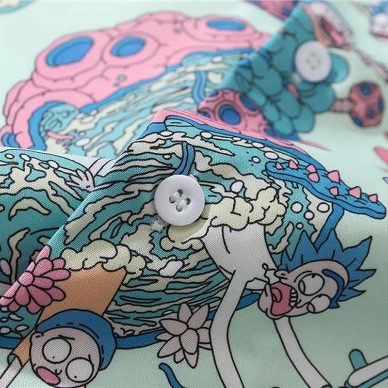 Summer Men Casual Shirts Cartoon Full Printed Shirt Ins Style Male and Female Trendy Celebrity Super Hot Casual Short Sleeve