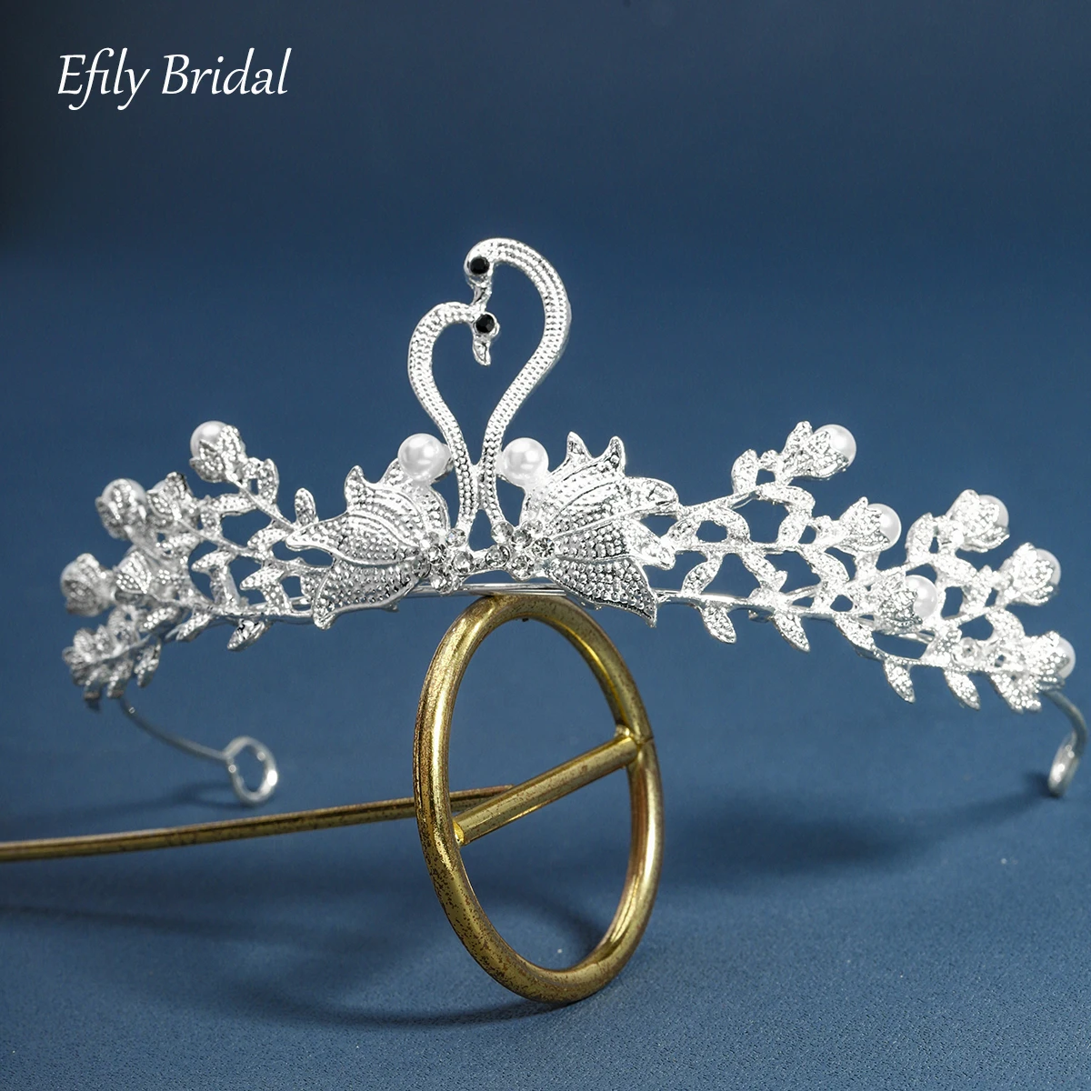 Efily серебряный цвет со стразами лебедь Корона свадебные аксессуары для волос