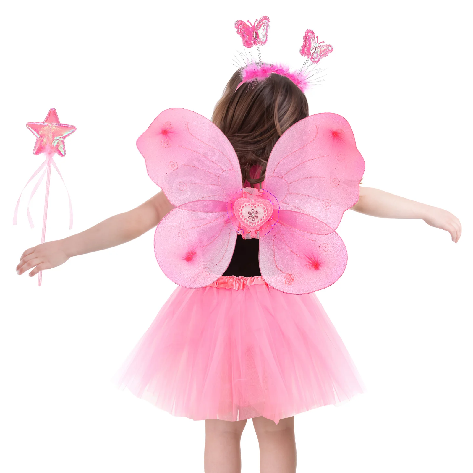 

Butterfly Wings Four Piece Set Dress Teen Girls Girl's Fairy Accessories Wand Hairhoop Costume Fabric Skirt Gauze Tutu Clothing