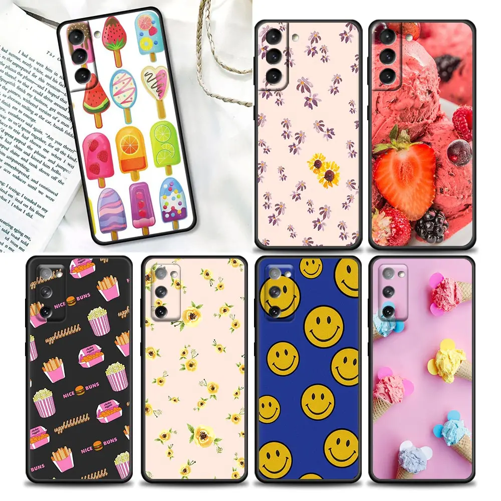 

Phone Case for Samsung Galaxy S7 S8 S9 S10e S21 S20 Fe Plus Ultra 5G Soft Silicone Cover LUXURY Smile Face Summer Ice Cream