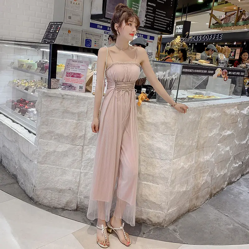 

Женский Свободный Летний комбинезон, повседневный комбинезон без рукавов с широкими штанинами, модель I96, 2022