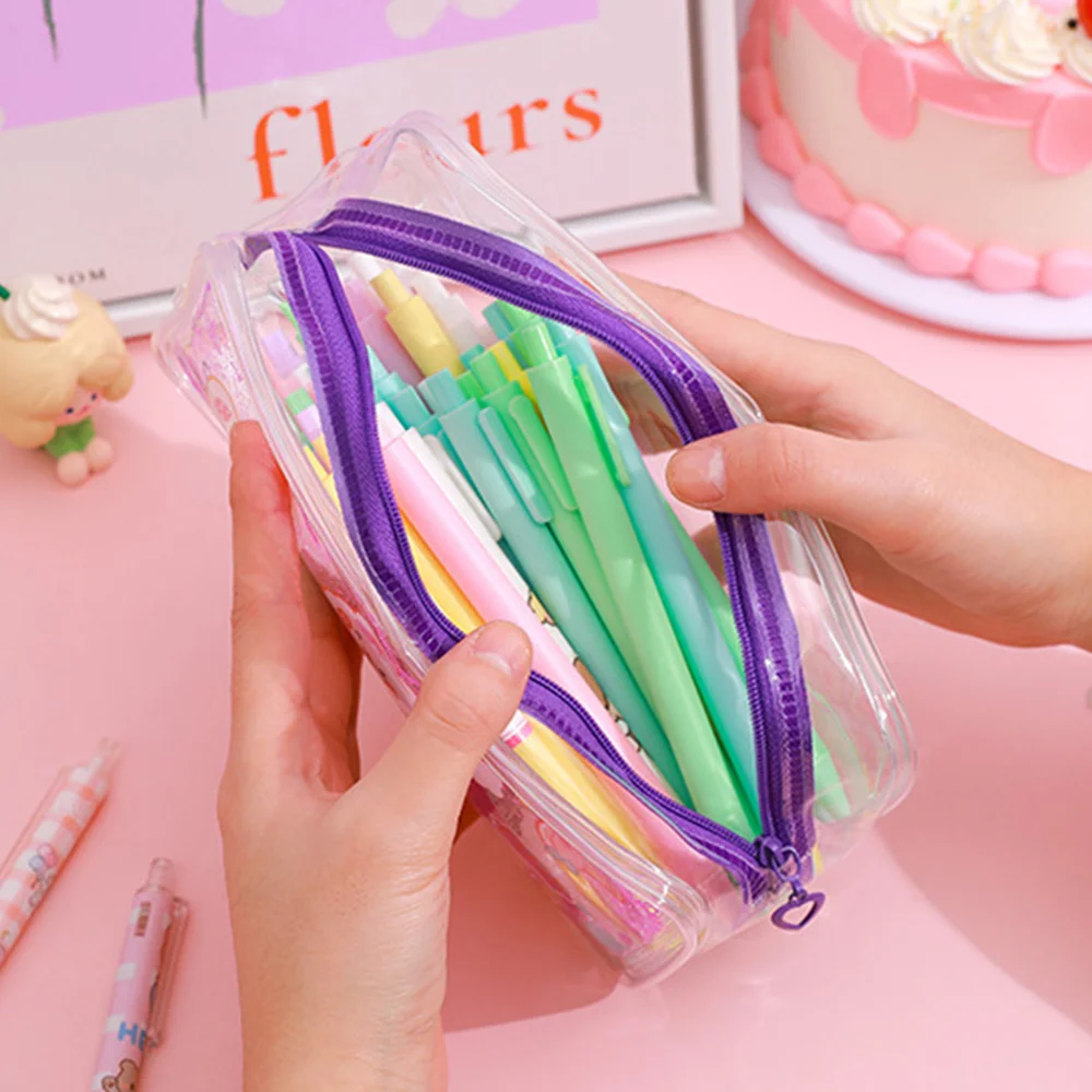

Transparent Cartoon Pencil Case Portable Storage Bag for Boys Girls Desk Accessories Pen Holder Bag Large Capacity Stationery