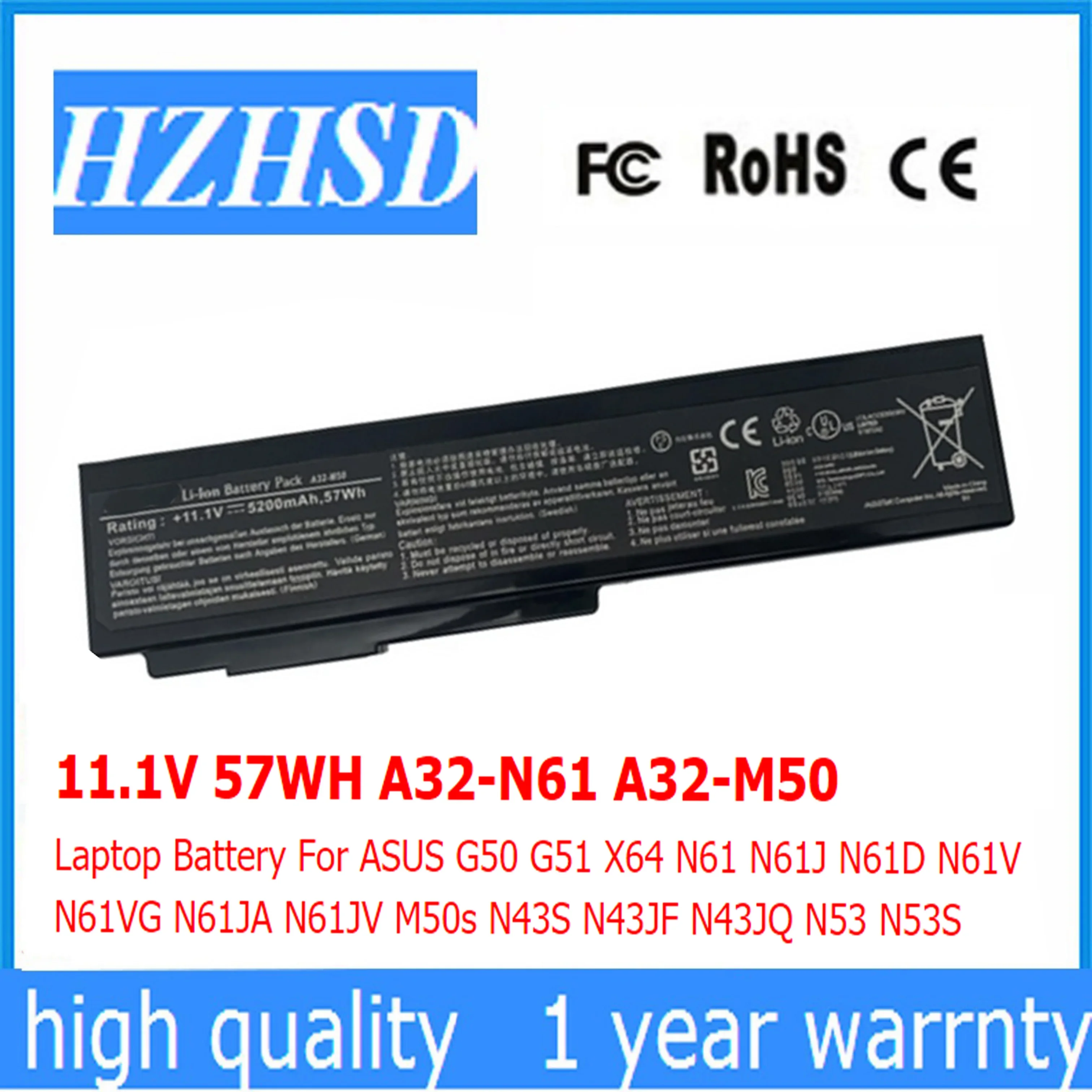 11 1 В 57WH A32-N61 A32-M50 Аккумулятор для ноутбука ASUS G50 G51 X64 N61 N61J N61D N61V N61VG N61JA N61JV M50s N43S N43JF