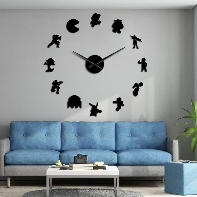 

Pokemon acrylic mirror creative wall clock Pikachu cartoon diy decorative wall sticker wall clock mute clock home decoration