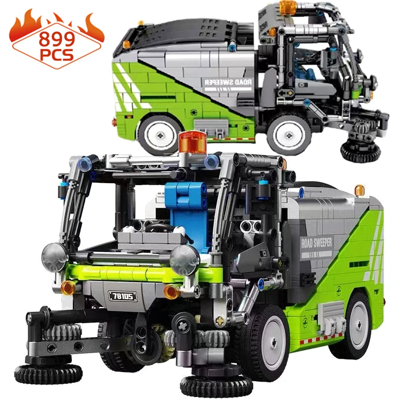 

High-Tech City Remote Control Green Garbage Building Block Collection Truck Tractors Vehicle Model Bricks Toys For Kids Gift MOC