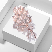 tulx opal rose flower brooches for women fashion elegant rhinestone brooch lapel pins jewelry high quality