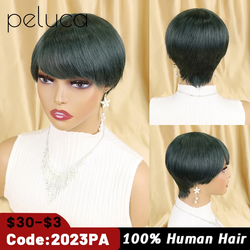 

Short Bob Wavy Wig With Bangs Full Machine No Lace Wigs For Women Brazilian Straight Cheap Burgundy Wig Human Hair Pixie Cut Wig