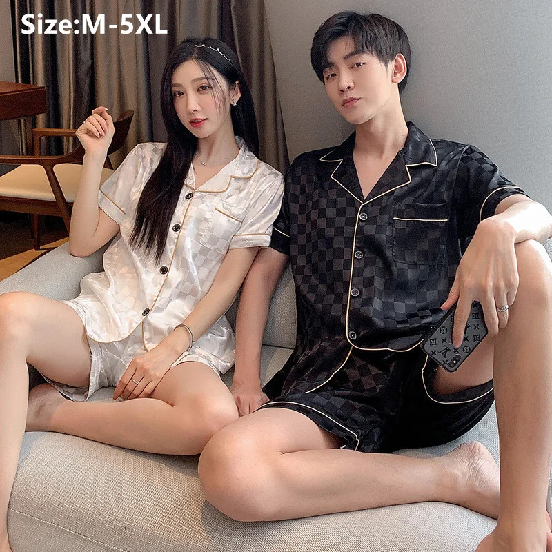 

Летняя шелковая пижама для пар 2022, комплект из 2 предметов, короткий комплект для пар, роскошная Пижама для пар, домашняя одежда, пижамный ком...