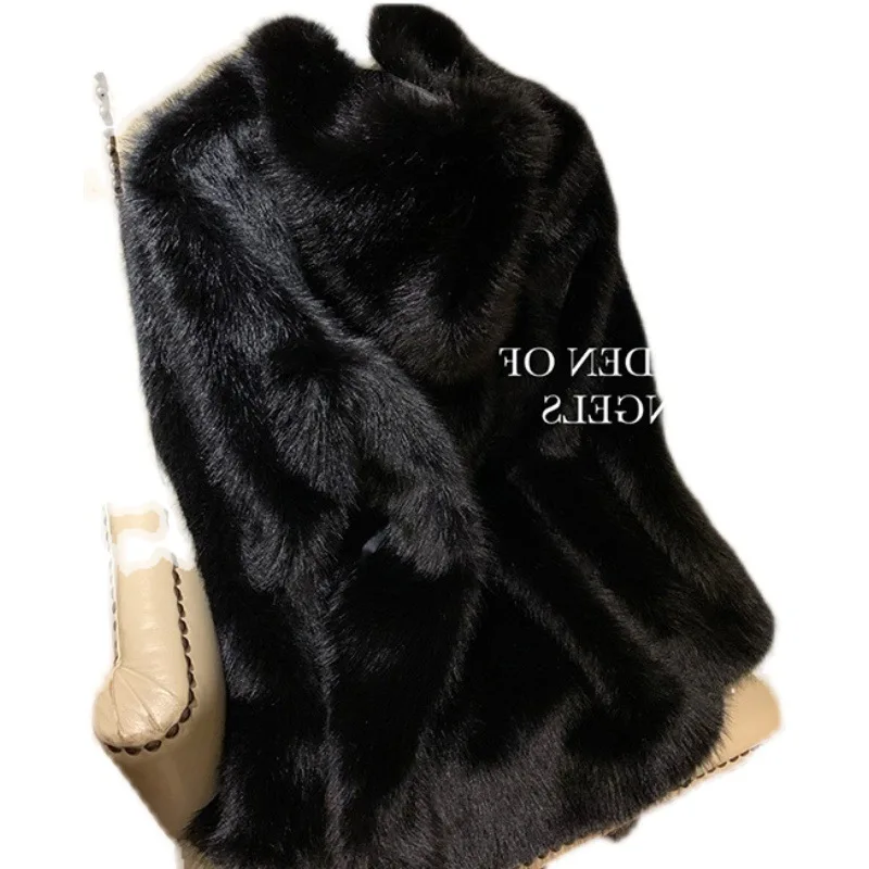 Hooded medium long woolen coat, women's thick autumn and winter