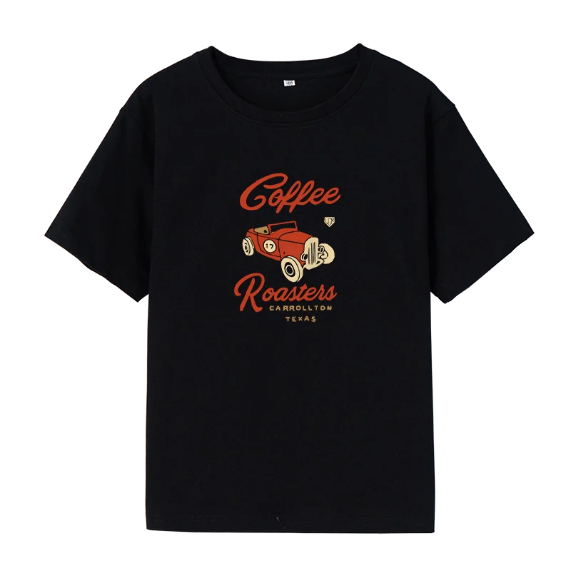 

Summer T-Shirts New Letters Classic Car Print Pattern Unisex Fashion White Round Neck Cotton Short Sleeve Oversize Top Women's