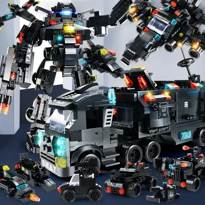 585 шт. 8in1 SWAT полицейский участок командный грузовик модель строительные блоки