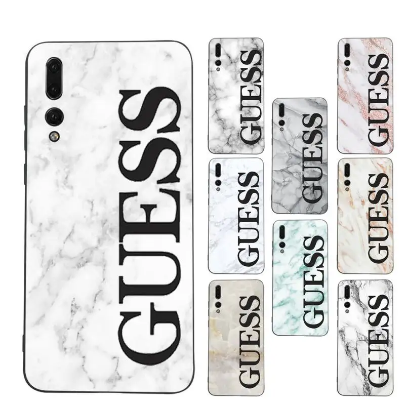 

Black Pale Pink Brand GUESS Marble Texture Design Phone Case Soft Silicone Case For Huawei p30lite p30 20pro p40lite P30 Capa