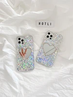 laser sequins phone case for iphone 11 12 13 pro max x xs xr love heart mirror back cover for iphone se2 2020 se3 2022 7 8 plus
