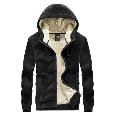 

Winter 2023 Thick Fleece Hoodies Men Casual Fur Lining Solid Jacket Male Warm Zipper Hooded Sportswear Sweatshirts 6XL 7XL 8XL