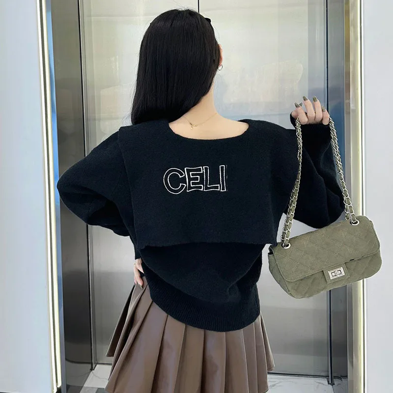 

Arc de Triomphe 23 Years Early Autumn New Fashion Collar Reduced Age Letter Embroidery Knitted Long Sleeve Short Fit Pullover