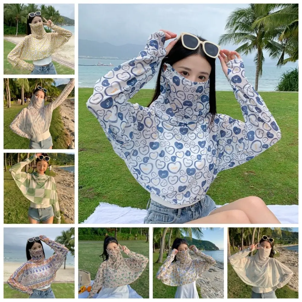 

Flower Sunscreen Sleeves Thin Long Sleeve Neck Protection Arm Sleeves UV Protection Sun Protection Shirt Summer