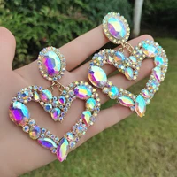 girlgo retro hollow heart shaped colorful crystal earrings for women exaggerated shinny rhinstone drop earrings wedding jewelry