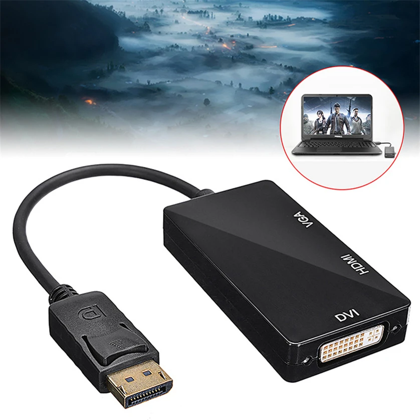 100 шт. многофункциональный адаптер 3 в 1 displayport DP папа-HDMI DVI VGA мама кабель