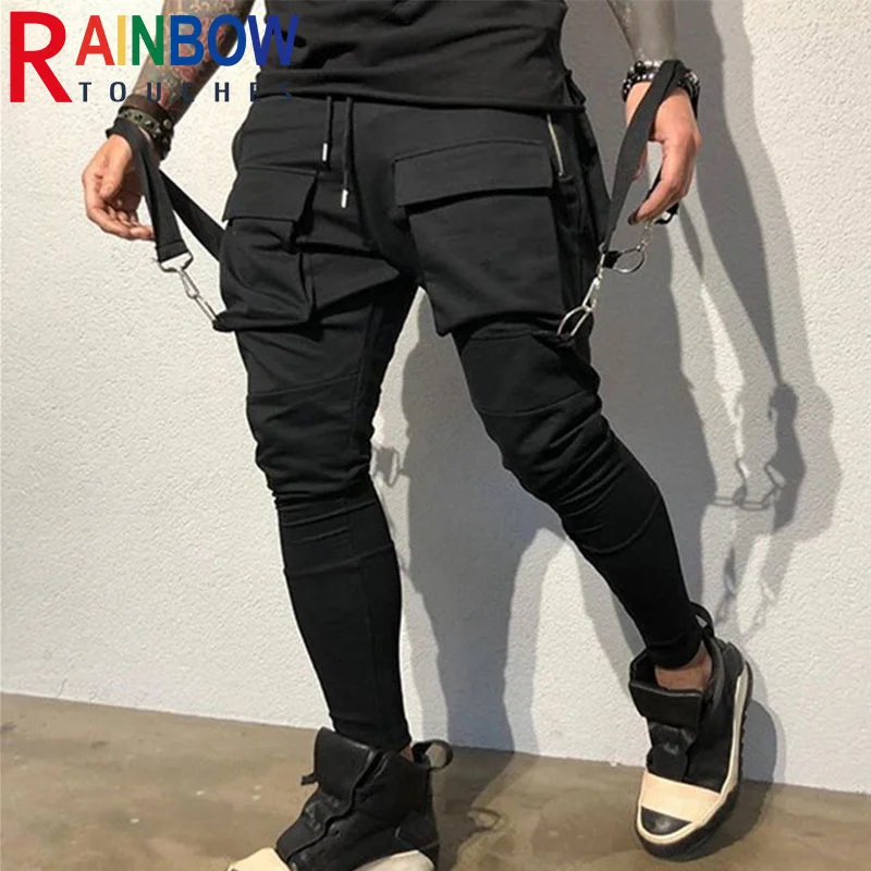 

Rainbowtouches Sports Men Stretch Tights Sweat Absorbing And Breathable Fitness Casual Multi Pocket Stitching Cargo Pants Mens