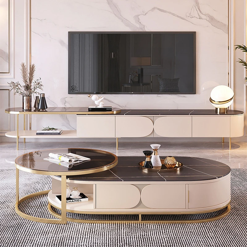 

Luxury Slate Tea Table TV Cabinet Combination Modern Small Family Tea Table Multifunctional Oval Living Room Table