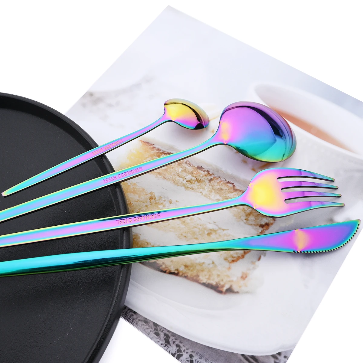 30 шт. нож десертная ложка вилка набор столовой посуды зеркало черный столовых