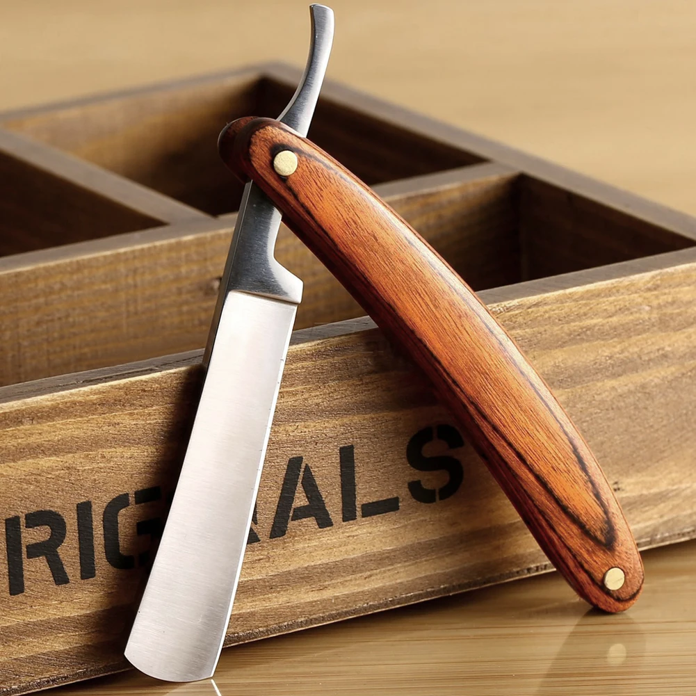 Фото Винтажный складной нож для бритья из нержавеющей стали с деревянной ручкой набор