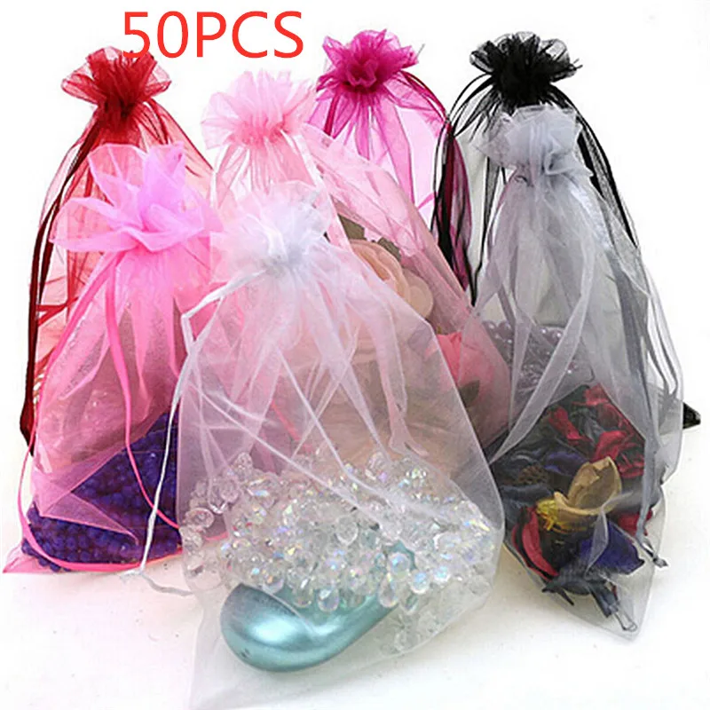 

50pcs 7x9cm Jewelry Packaging Display Pouches Jewelry Tulle Drawstring Bag Organza bag Wedding Party Decoration Favors