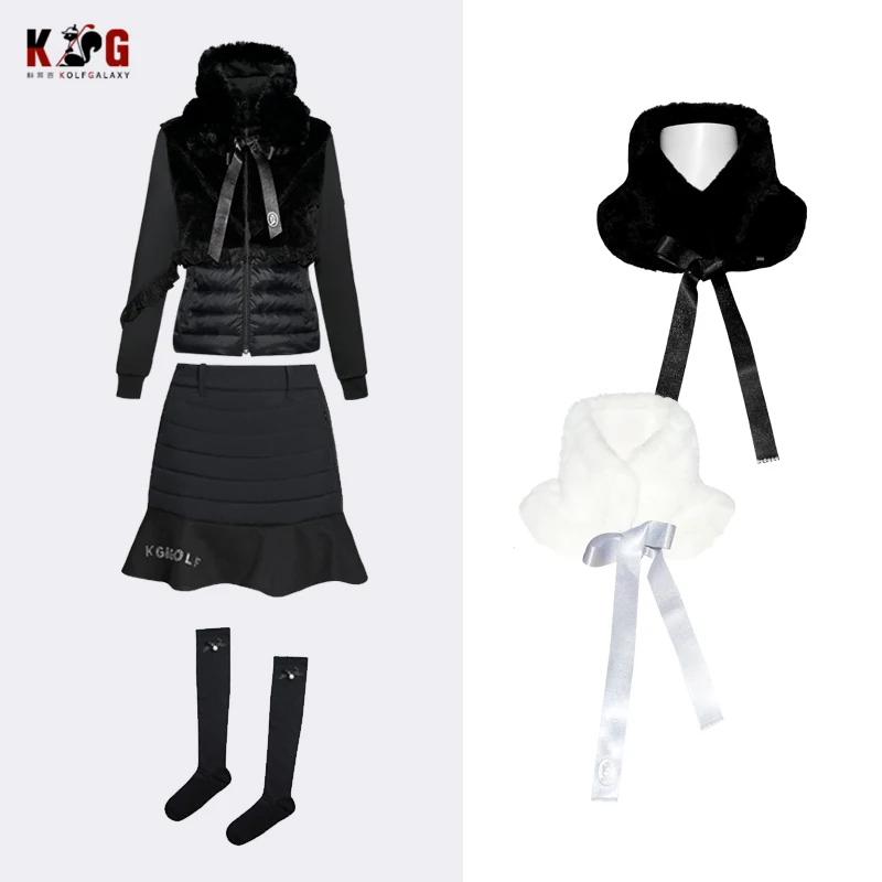 

Korea Export Ladies Winter New Fashion Versatile Golf Apparel Accessories Black Bib Plush Big Fur Collar