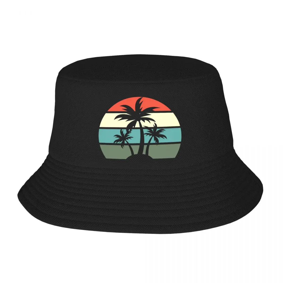 

Vintage Hawaii Sun Sand Beach Palm Tree Print Bucket Hat Double Side Reversible Bob Hats Cotton Foldable Unisex Fisherman Cap