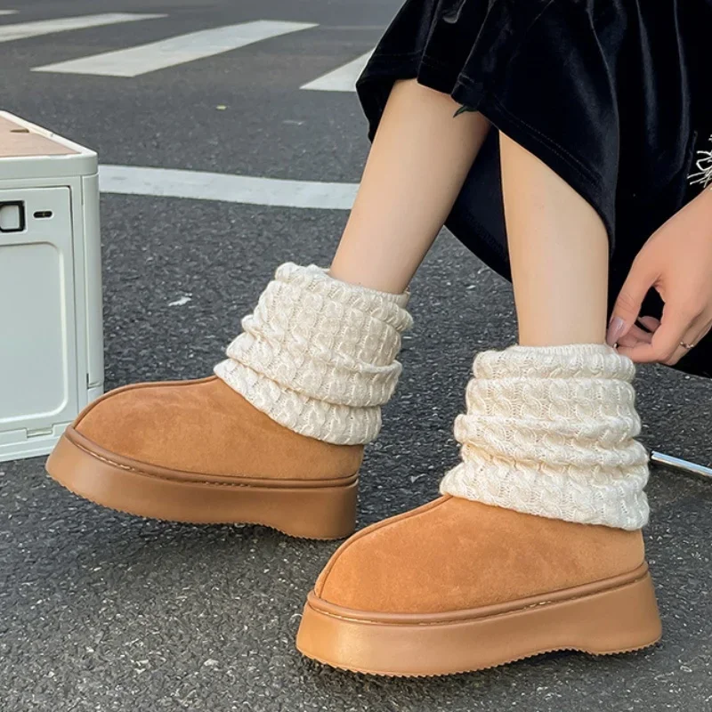 Женские зимние ботильоны на плоской подошве и платформе повседневная замшевая