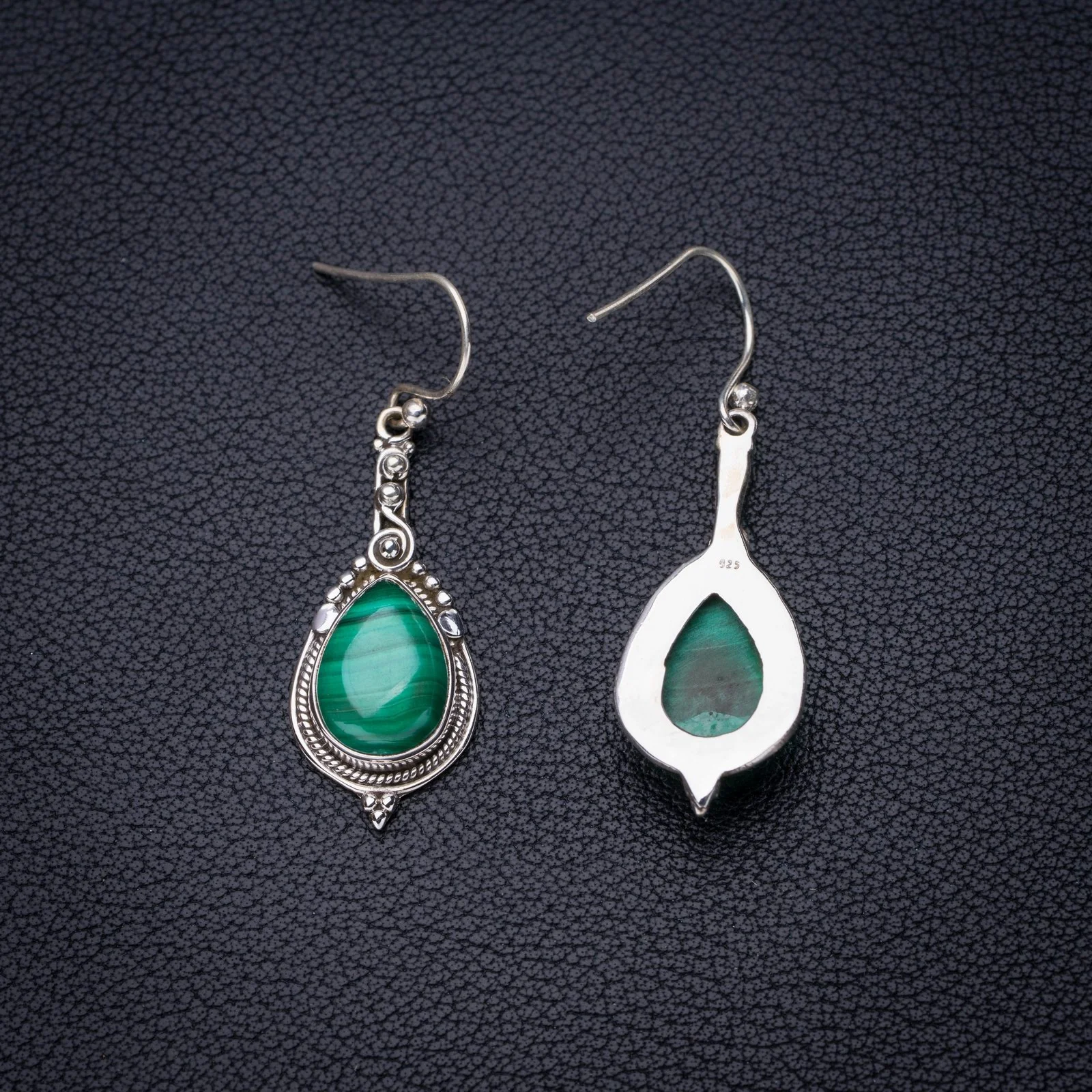 

StarGems Natural Malachite Handmade 925 Sterling Silver Earrings 1.75" E6620