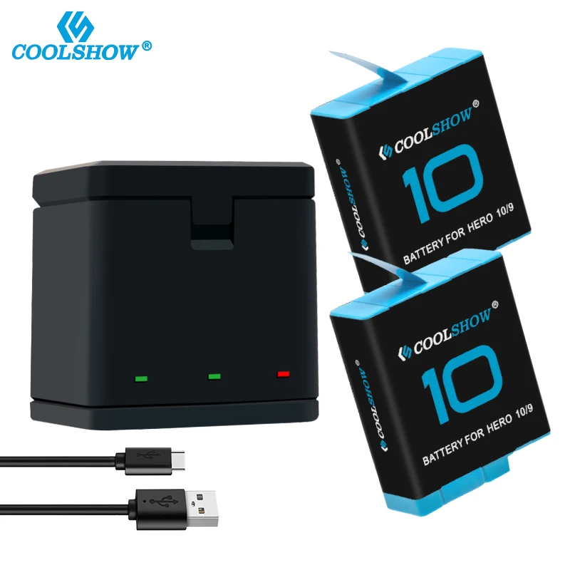 

Coolshow For Gopro Hero 9 10 Black Accesorios Bateria for GoPro Hero 10 9 Battery Charger 1800mah Camera Batteries
